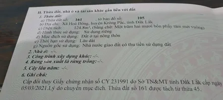 Bán đất 124.9m² ngang 5m giá 550 triệu Xã Ea Knuếc