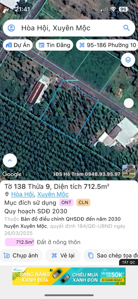 Bán đất 712,5m² ngang 25,3m giá 92.65 tỷ Xã Hòa Hội
