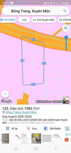 Bán đất 1987m² ngang 33m giá 5.5 tỷ Xã Hòa Hiệp
