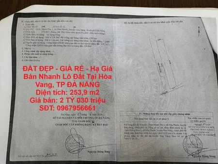 ĐẤT ĐẸP - GIÁ RẺ - Hạ Giá Bán Nhanh Lô Đất Tại Hòa Vang, TP ĐÀ NẴNG