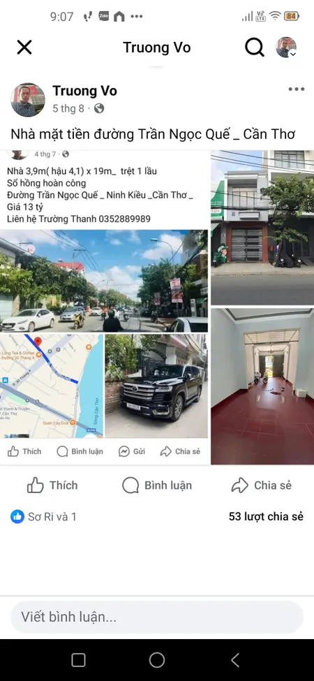 Nhà 1 trệt 1 lầu mặt tiền đường Trần Ngọc Quế