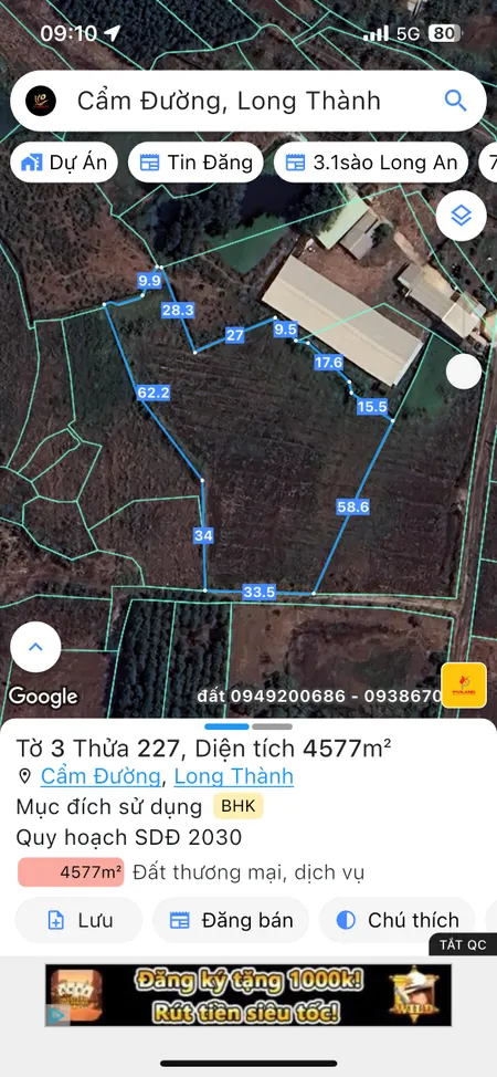 Bán đất 7000m² ngang 75m giá 17.5 tỷ Xã Xuân Đường