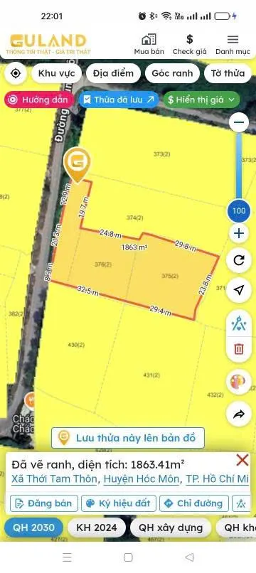 BÁN ĐẤT LÔ GÓC 2 MẶT TIỀN – THỚI TAM THÔN, HÓC MÔN