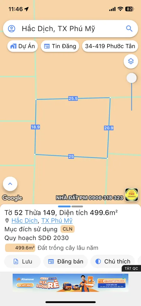 Bán đất 500m² ngang 25m giá 185 triệu Phường Tân Thành