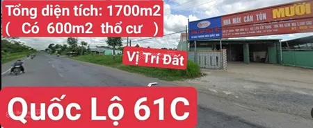 Bán 1700m2 đất mặt tiền quốc lộ 61c ( có 600m2 thổ cư)