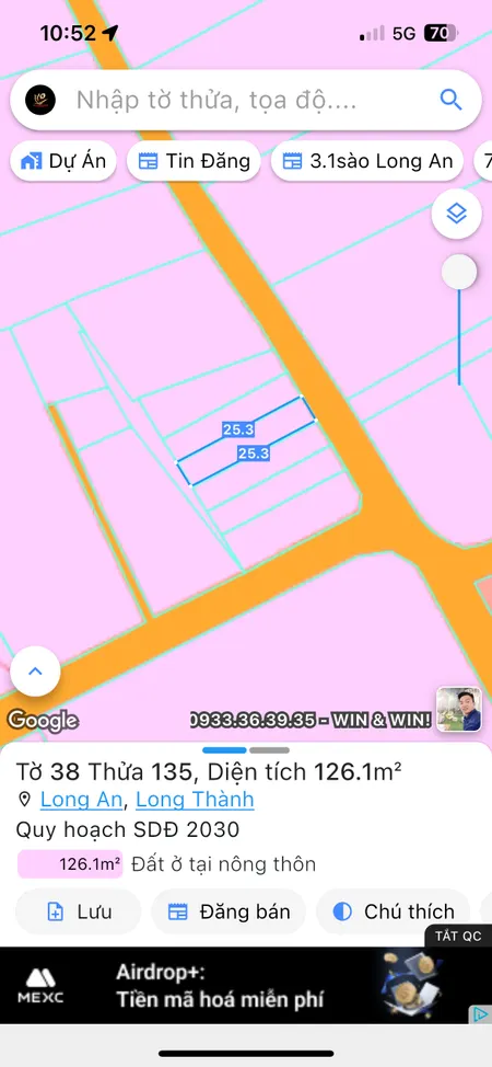 Bán đất 126.2m² ngang 5m giá 2.05 tỷ Xã Long Thành