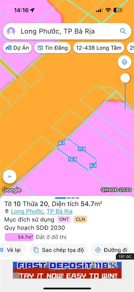 Bán lô đất mặt tiền tỉnh lộ 52, xã long phước giá rẻ chỉ 2.2 tỉ