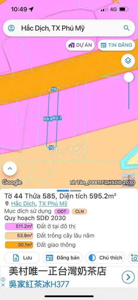 Bán đất 600m² ngang 10m giá 5.2 tỷ Phường Tân Thành