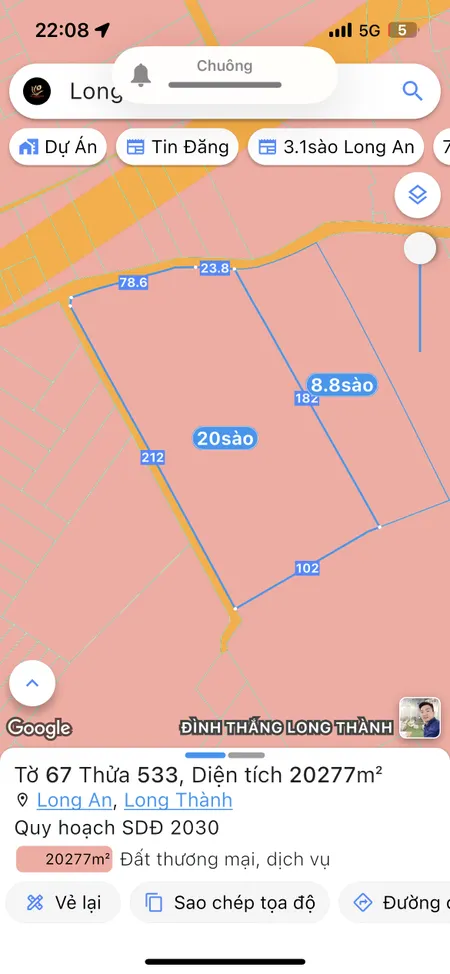 Bán đất 29071.4m² ngang 145m giá 87.17 tỷ Xã Long Thành