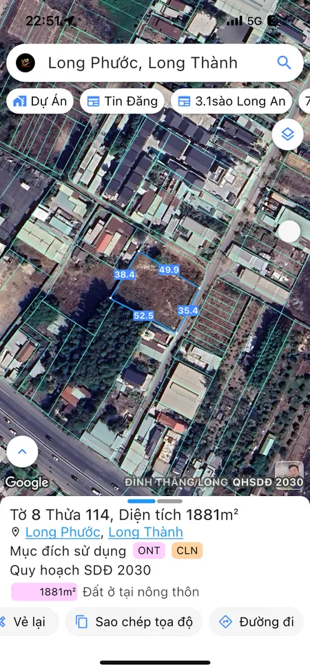 Bán đất 1880.6m² ngang 35m giá 36 tỷ Xã Long Phước