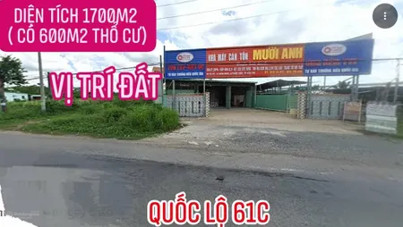 Bán 1700m2 ( có 600m2 thổ cư) mặt tiền quốc lộ 61c