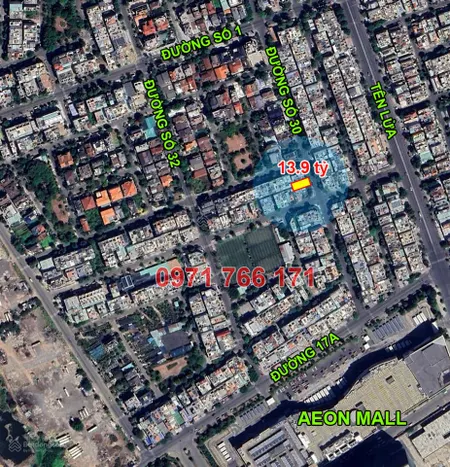 Bán đất 5x20m đường số 30 khu ao sen tên lửa, sát bên aeon bình tân, 13.9 tỷ