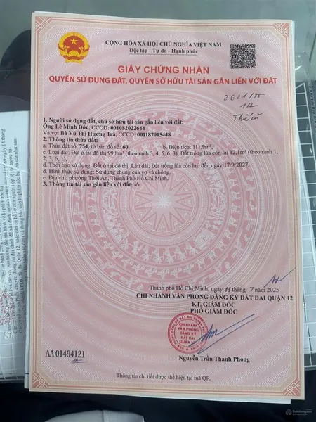 Bán gấp 2 lô đất thạnh xuân 52 full thổ cư