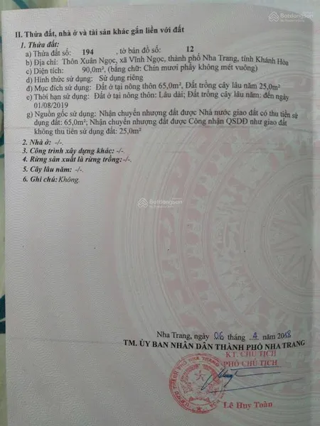 Bán đất hòn thơm xuân ngọc vĩnh ngọc nha trang 90m2 ngang 6m giá 1,82 tỷ