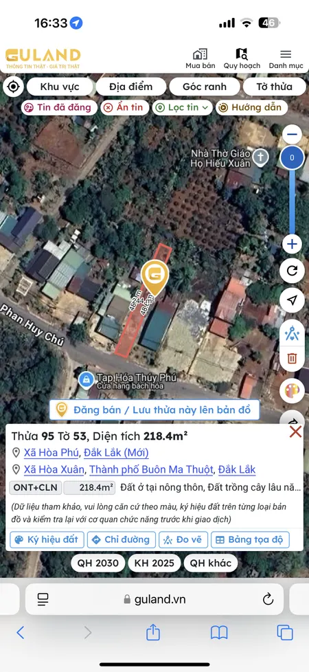 Bán đất 218.4m² giá 1.29 tỷ Xã Hòa Phú