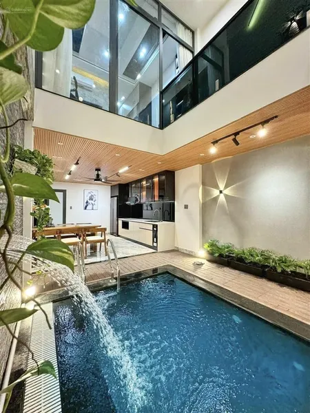 Bán nhà đẹp + hồ bơi thích hợp khai thác cho thuê, mt hưng hoá 5, hoà cường 75m2 full nội thất