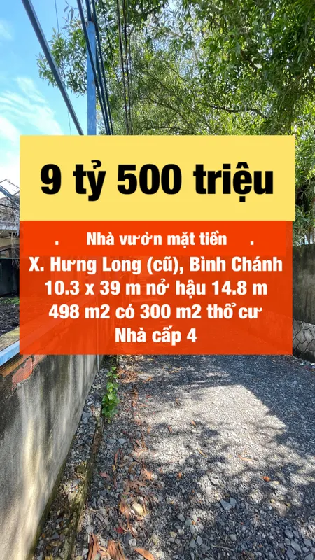 Mặt tiền xã Hưng Long ngang 10m chỉ 9.5 tỷ