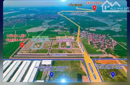 BÁN ĐẤT DỰ ÁN DŨNG LIỆT GREEN CITY CẠNH KCN YÊN PHONG MỞ RỘNG - 100M2 - 2,5 TỶ