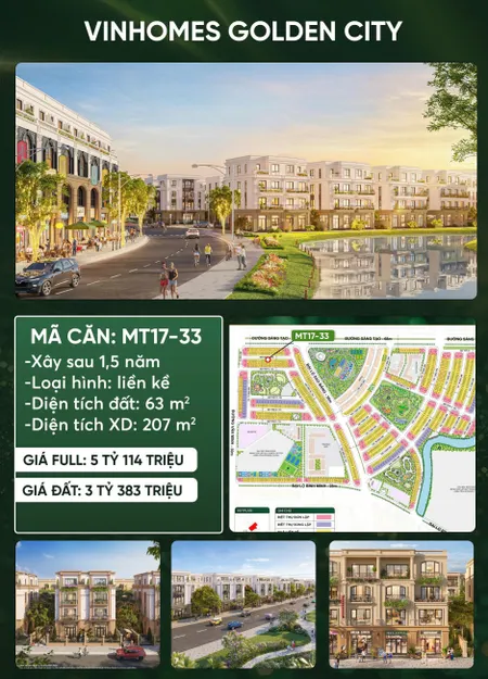 Sở hữu Liền kề 63m2 / 4 tầng tại PK Mặt Trời tại Vinhomes Dương Kinh chỉ với 4.748 tỷ