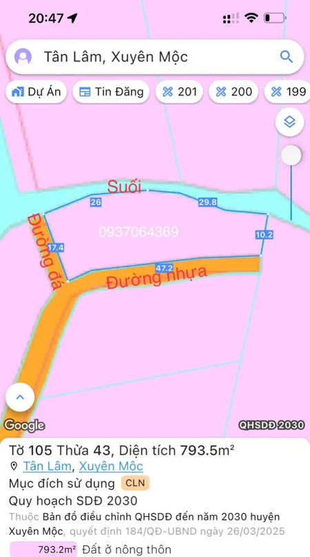 🧨 Đất xã Tân Lâm - huyện Xuyên Mộc - tỉnh BRVT (Bàu Lâm - Tp.HCM) 💥2280m2 (790tr/sào) 🚗 128m mt đường nhựa và 18m mt đường đá, giáp suối 🏘️ Khu dân cư, trên đất có sẵn vườn điều 💰1 tỉ 8 ☎️ 0837527252 (nắm chủ)
