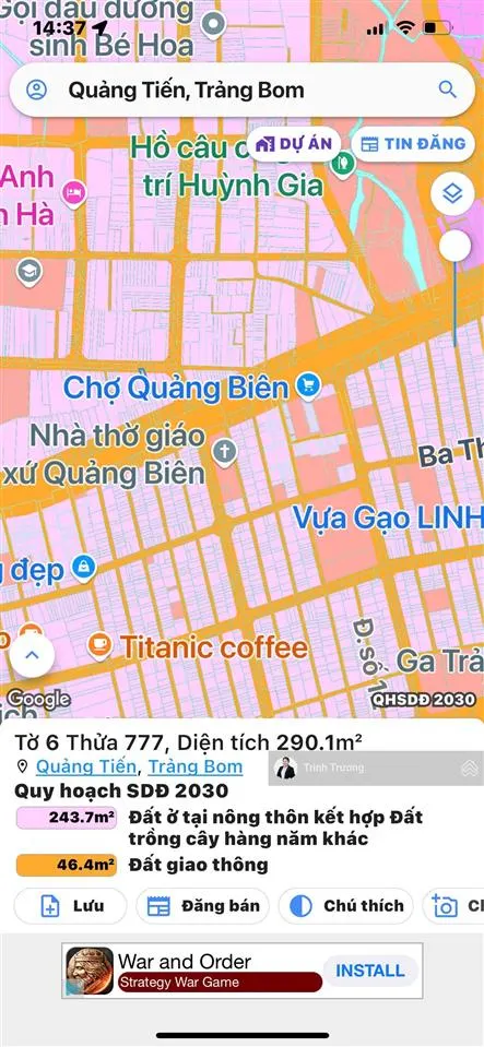 Đất nền kinh doanh buôn bán quảng tiến 28 đường nhựa thông 2 tỷ 950 gần ql1a và chợ quảng biên.