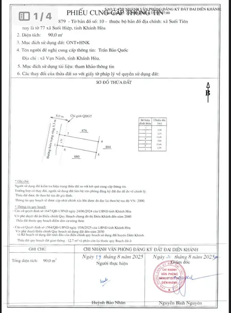 Bán đất - Suối Tiên - Diên Khánh ( nay là xã Suối Hiệp ) - Dt : 90m2 và 115m2, ngang 10m full đất thổ cư - Đường bê tông 5m. Khu dân cư đông , cách HL39 chỉ 100m