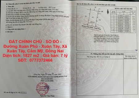 ĐẤT CHÍNH CHỦ - SỔ ĐỎ - Đường Xuân Phú - Xuân Tây, Xã Xuân Tây, Cẩm Mỹ, Đồng Nai