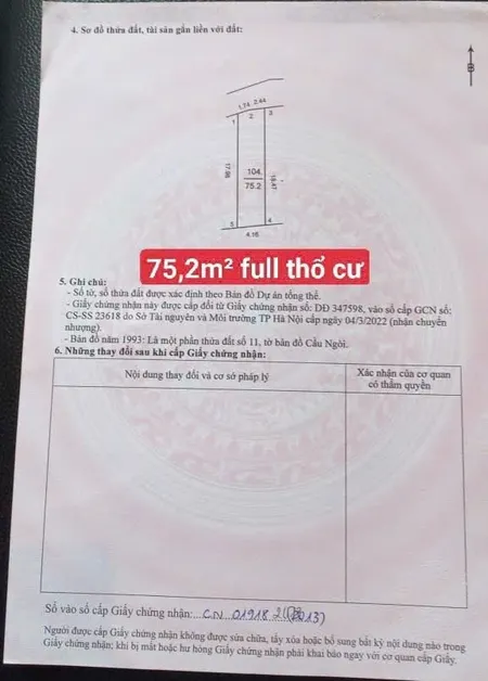 Bán đất 75m² ngang 4.16m giá 1.45 tỷ Xã Sóc Sơn