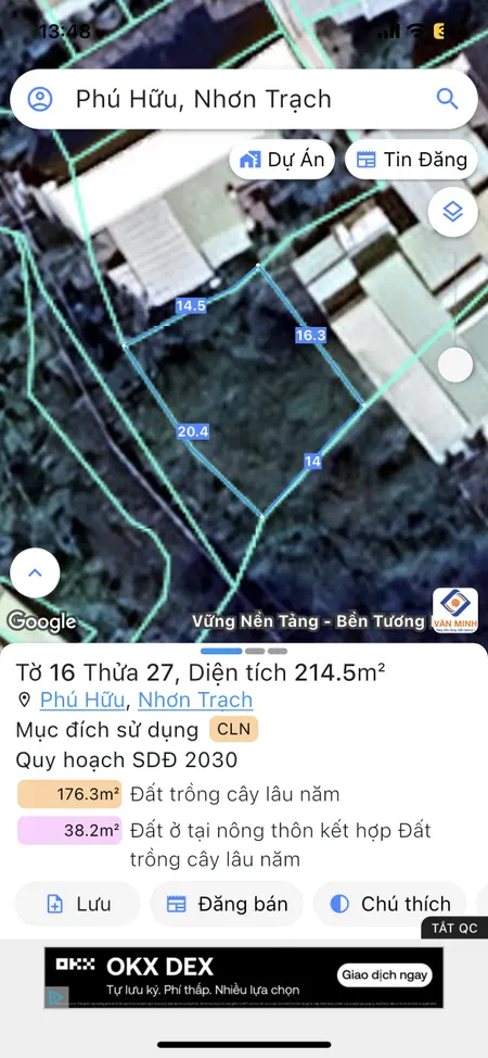 Bán đất 214.5m² ngang 14m giá 2 tỷ Xã Đại Phước