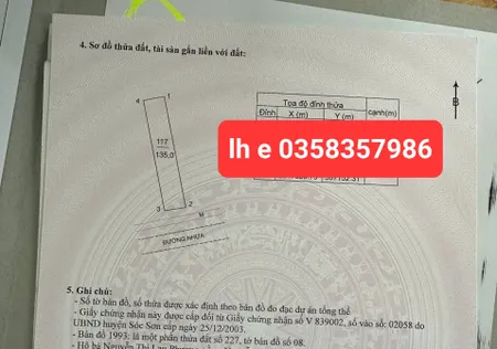 Bán đất 135m² ngang 5m giá 6.75 tỷ Xã Sóc Sơn