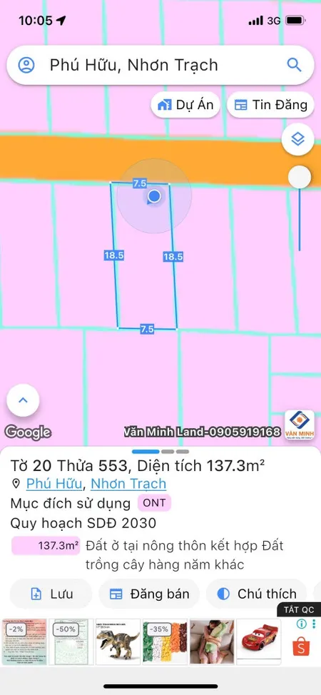 Bán đất 137m² ngang 7.5m giá 2.5 tỷ Xã Đại Phước