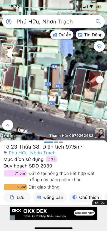 Bán đất 97.5m² ngang 5.5m giá 4.8 tỷ Xã Đại Phước