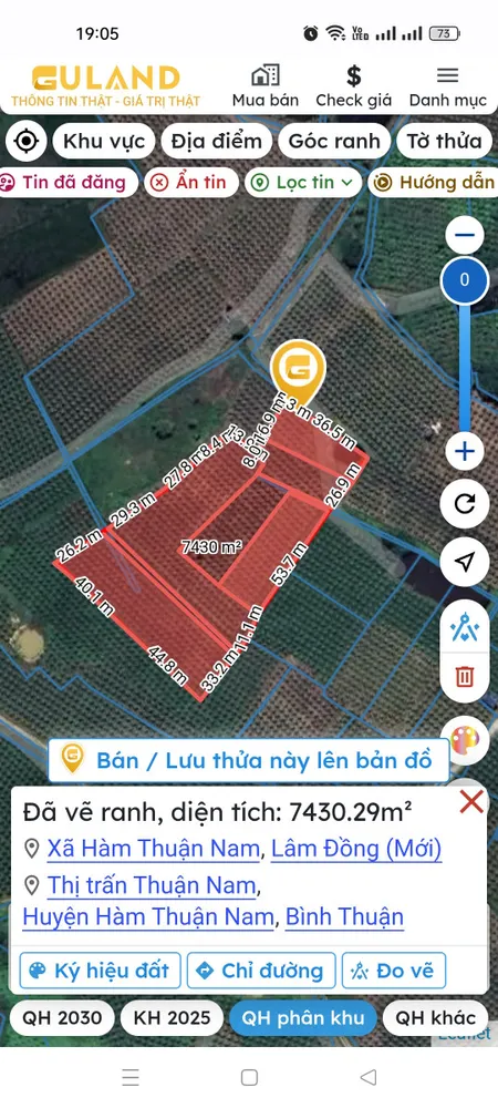Bán đất 7000m² ngang 50m giá 1.3 tỷ Xã Hàm Thuận Nam