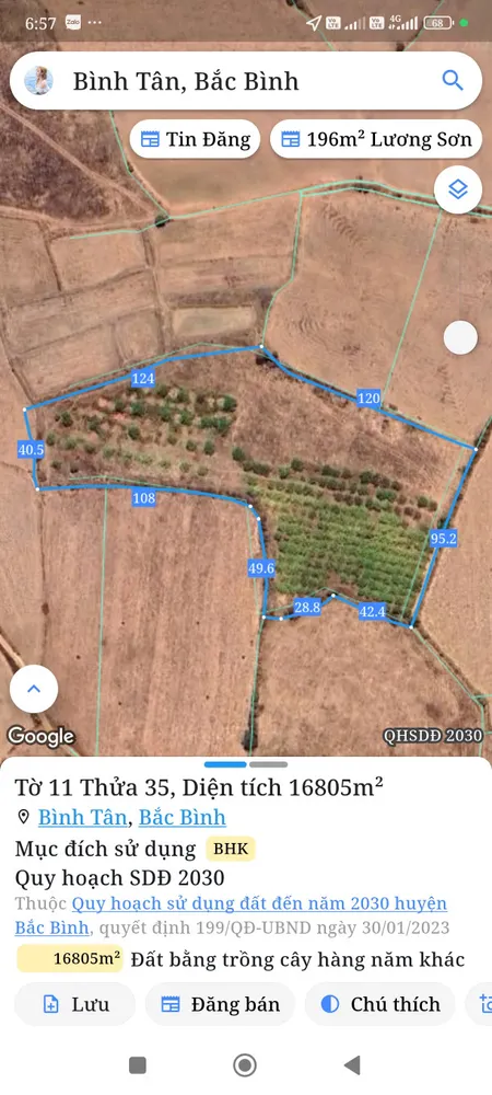 Bán đất 16804m² giá 1 tỷ Xã Sông Lũy