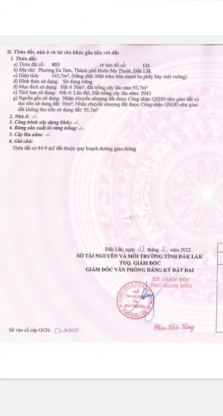 Bán đất 143.7m² ngang 6m giá 1.69 tỷ Phường Ea Kao