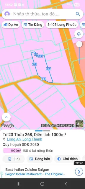 Bán đất 1000m² ngang 23m giá 6.5 tỷ Xã Long Thành