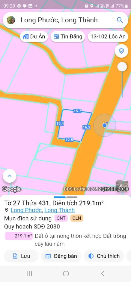 Bán đất 219.1m² ngang 16m giá 6.8 tỷ Xã Long Phước