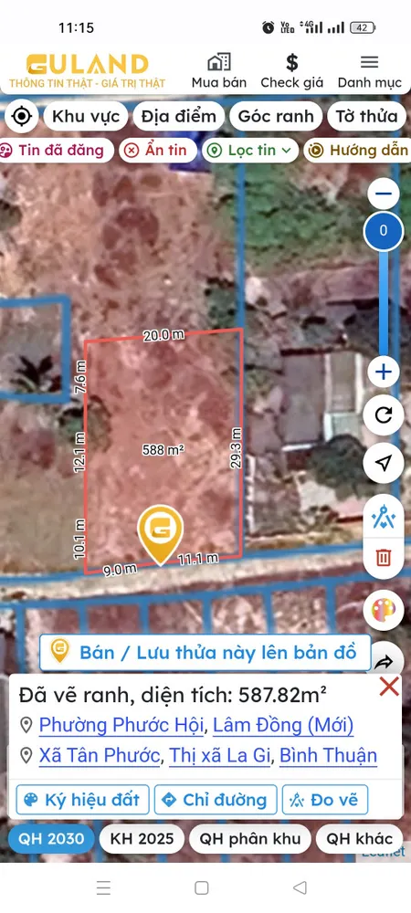 Bán đất 587.8m² ngang 20m giá 3 tỷ Phường Phước Hội