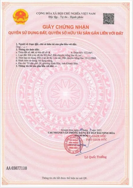 Bán đất 526.6m² ngang 22m giá 6 tỷ Phường Ninh Hòa