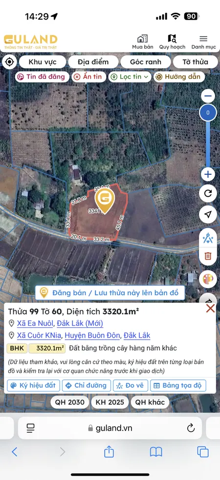 Bán đất 3320.1m² giá 650 triệu Xã Ea Nuôl