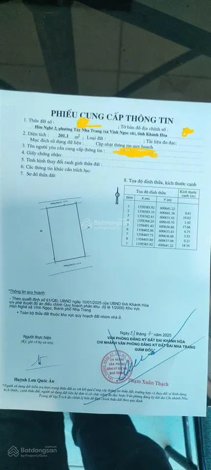 Bán đất tại xã vĩnh ngọc, p tây nha trang, khánh hòa, 2,9 tỷ, 202 m2, view đẹp, uy tín