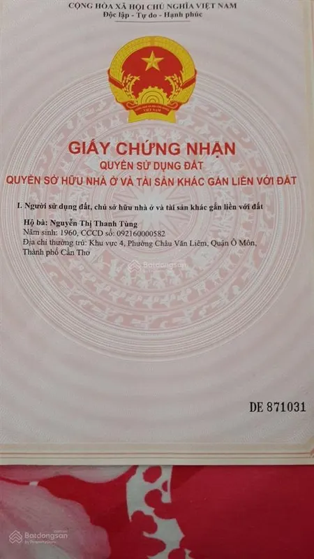 Bán đất quốc lộ 91, 2 tỷ, 175m2 full thổ cư, ô môn, cần thơ, cách ubnd quận 200m