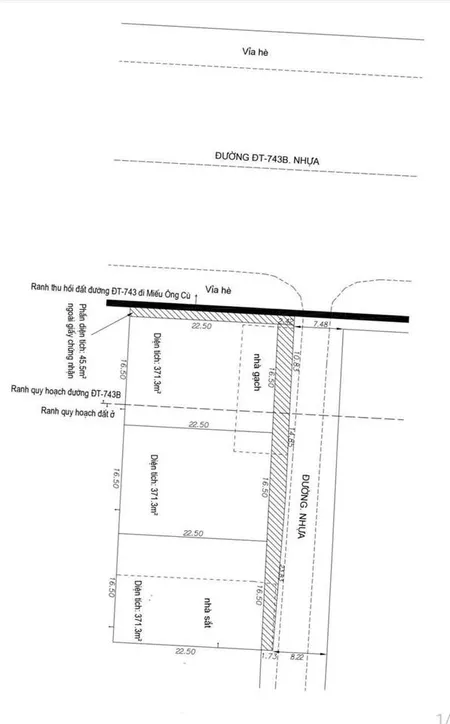 Bán đất góc 2 mặt tiền đt 743 tân đông hiệp, tp dĩ an, giá 36 tỷ 1114m2 full thổ cư