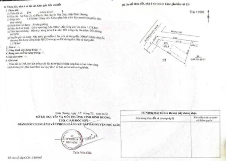Dh515 phước hòa, phú giáo. 3 tỷ 600, 1478m2 300 thổ cư. góc 2 mặt tiền dh515 13m, đường bê tông
