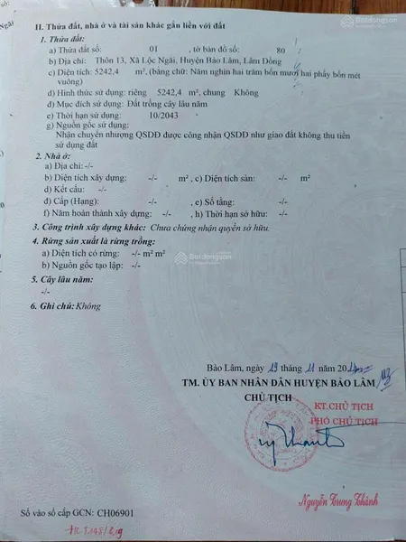 Chính chủ bán 5.242,4 m² đất tại thôn 13, xã lộc ngãi, huyện bảo lâm,lâm đồng