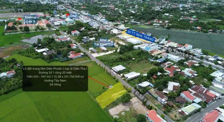 Bán đất mặt tiền đường nhựa 20 m, trung tâm xã diên phước, diên khánh, dt 341 m2, full thổ