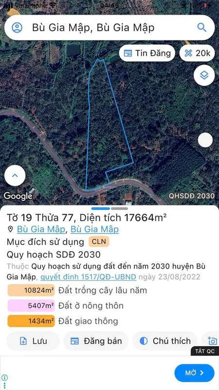 Bán đất 10 mẫu mặt tiền dt741 bù gia mập