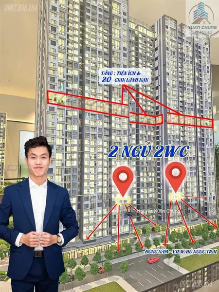 Cặp 2 ngủ "hoa hậu" toà sp hướng đông nam view toàn cảnh hồ ngọc trai vip nhất vinhomes ocean park