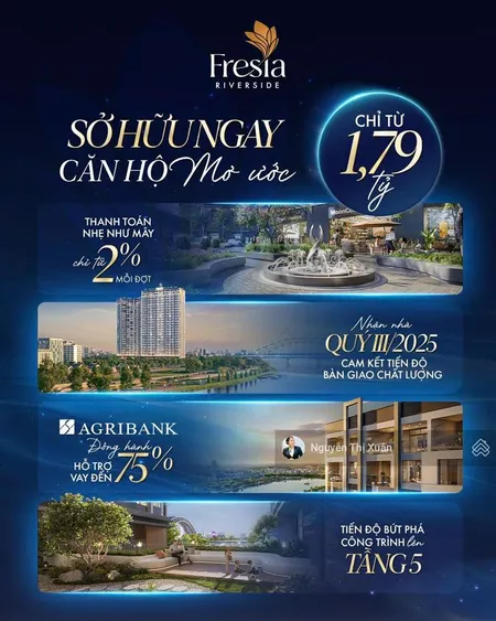 Thanh toán 180 triệu (10%)giá trị căn hộ, sở hữu ngay căn 2pn, tại căn hộ fresia riverside biên hòa