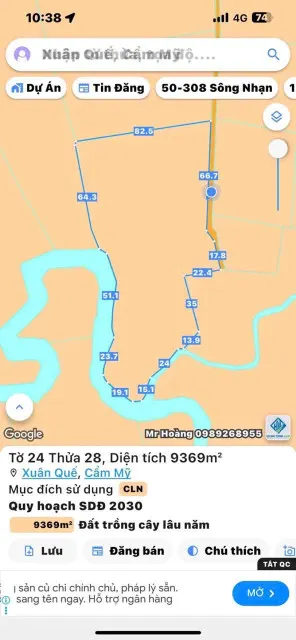 Bán đất 9368.7m² ngang 100m giá 8.5 tỷ Xã Xuân Quế